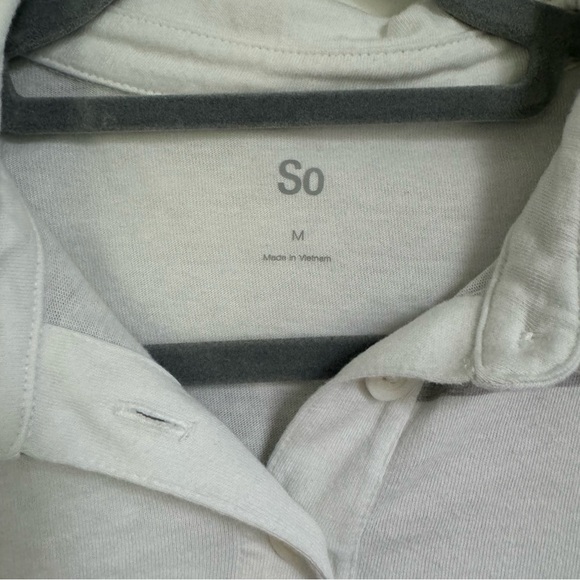 SO Grey & White Striped Cropped Collared Long Sleeve Shirt Juniors M - Picture 2 of 10